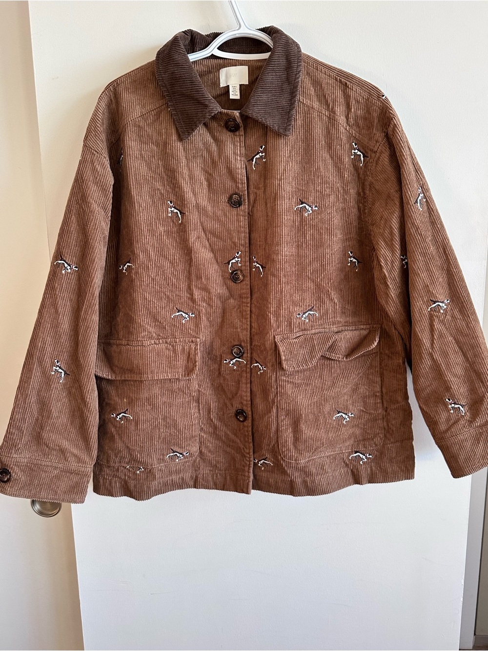 H&M Brown Corduroy Embroidered Utility Jacket